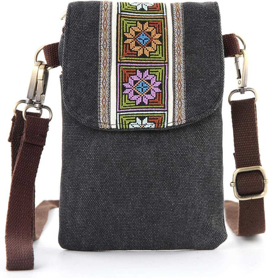 Vintage Embroidered Canvas Flip Small Crossbody Bag Cell Phone Pouch for Women Wristlet Wallet Bag Coin Purse Z250910