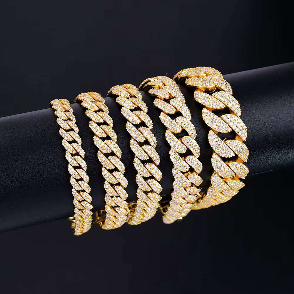 High Quality Men Miami 8 10 12 14 18 20mm Gold Plated Sier Iced Out Vvs Mossanite Moissanite Dia Cuban Link Bracelet