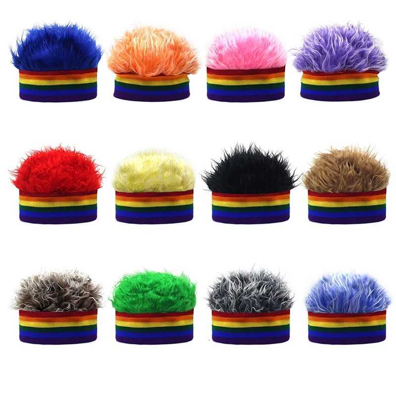 Funny Wig C Elastic Knitted Beanies Hat Hair Integrated Hip Hop Hats Men Fashion Street Cs Colorful Slouchy Headband CoolXJ250910