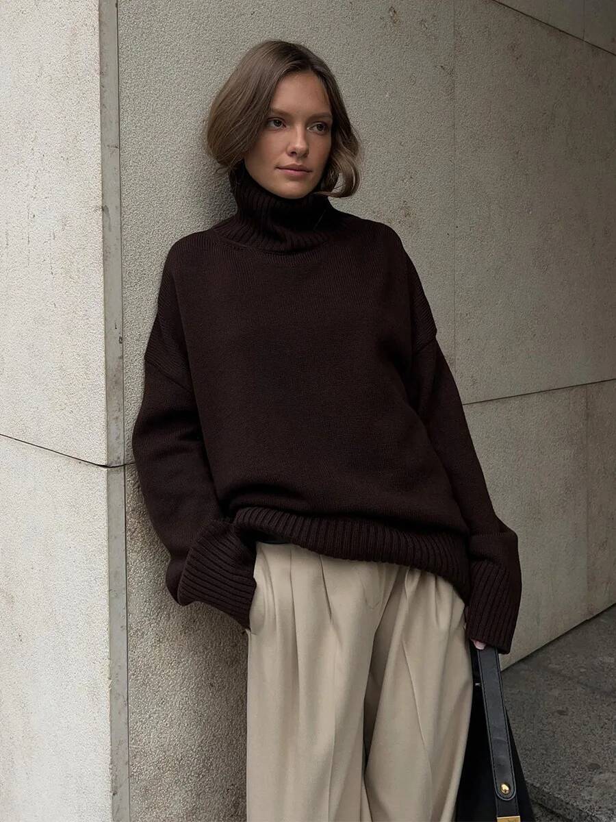 Blubelle Autumn Winter Women's Oversized Turtleneck Sweater Casual Warm Solid Basic Loose Knitted Jumper Pullover dongdumaoyi