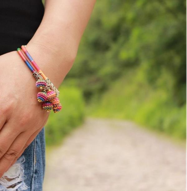Yunnan Ethnic Style Jewelry Handmade Colorful Thread Woven Adjustable Bracelet with Ball and Chili Matching 250726