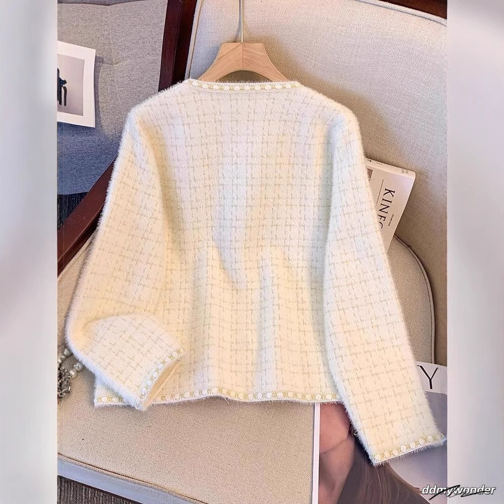 Knitted Cardigan Jacket French Style Fashionable Elegant Women Spring Autumn Socialite Imitation Mink Veet 250721