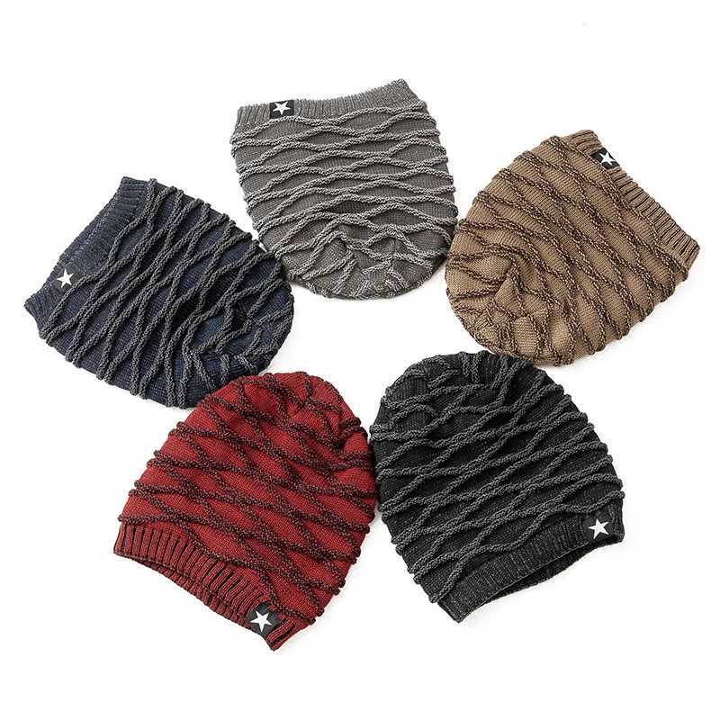 New Unisex Slouchy Winter Hats Add Fur Li Men And Wen Warm Beanie Casual Fivepointed Star Decor Winter Knitted Hats G250910