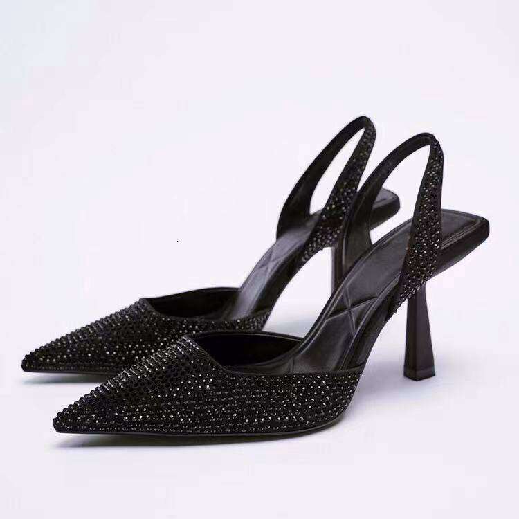 Large Size Sandals Summer New Rhinestone High Heels Fashionable Sexy Bright Dia Shallow Mouth Women's Single Shoes