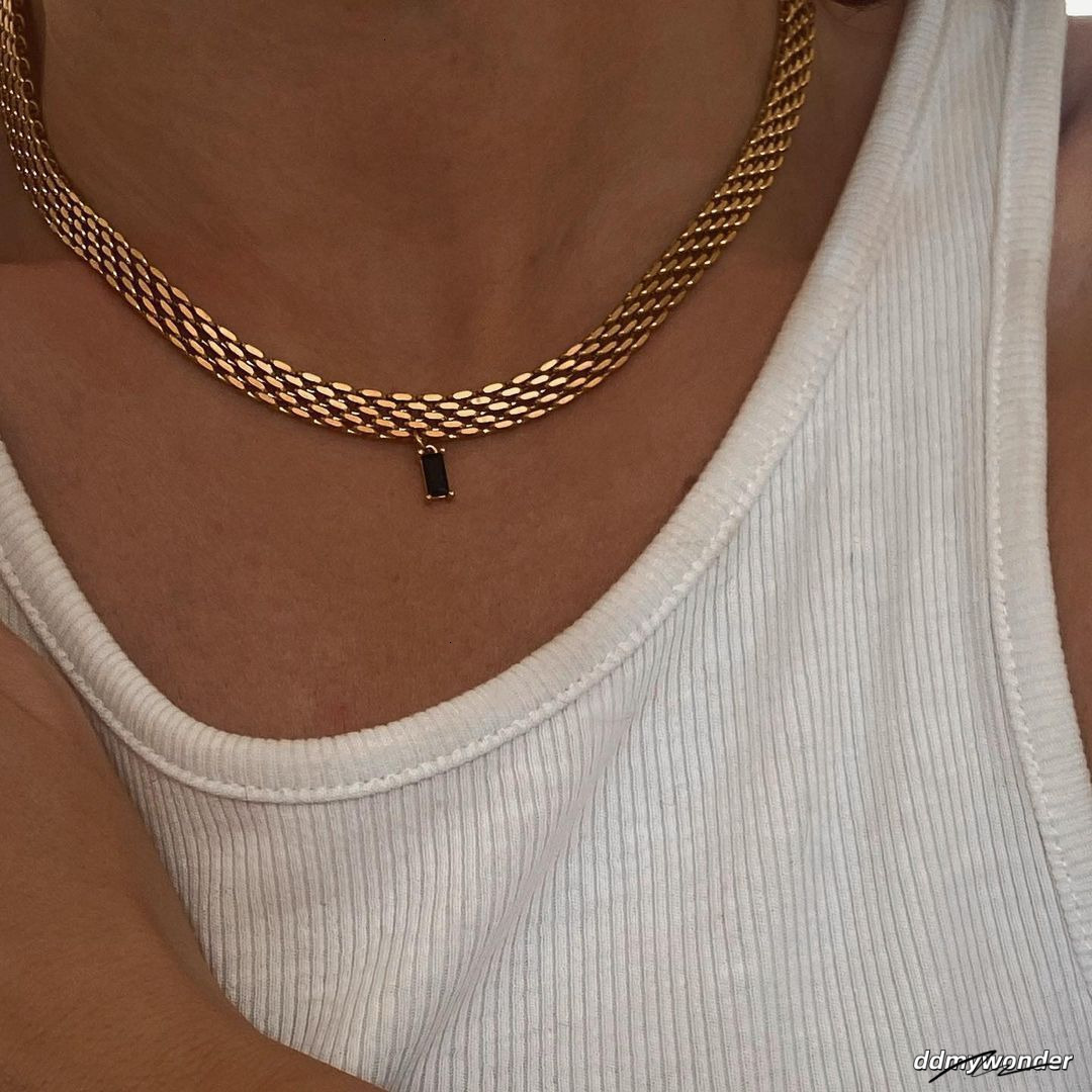 Ins Niche Gold-Plated Green Zircon Braided Collarbone Choker Necklace 250710 ddmywonder ddmywonder