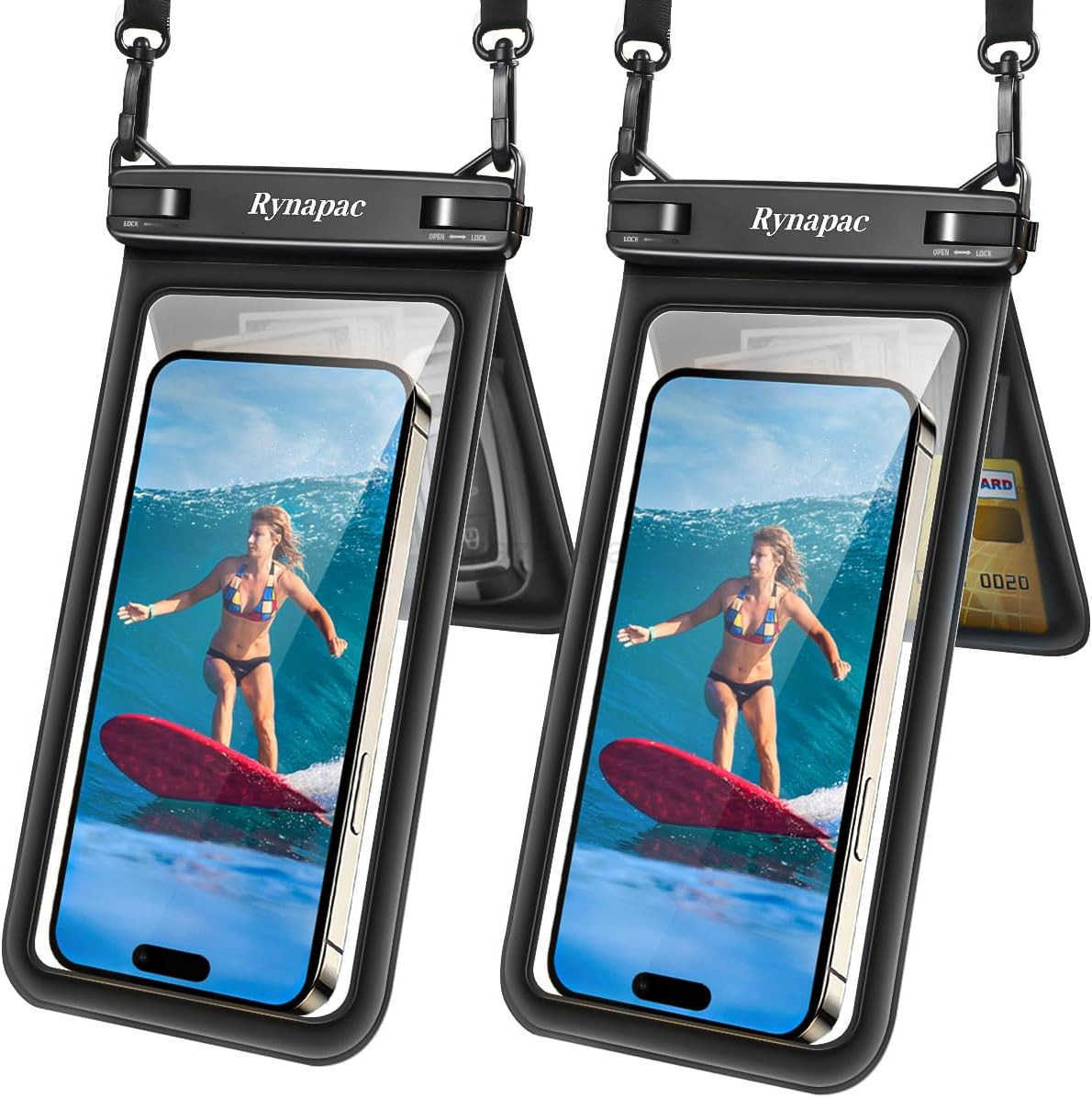 Double Space Waterproof Phone Pouch 2 Pack Waterproof Phone Case with Lanyard for iPhone 15 Pro Max S23 Pixel 7a up to 85 Cellphone Dry Bag for Beach 