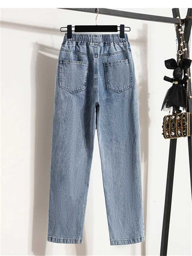 Botvotee Retro Womens Vintage Washed Straight Leg Jeans Elastic Waist Wide Denim Pants Loose Fit Casual Comfortable Trousers Z250910