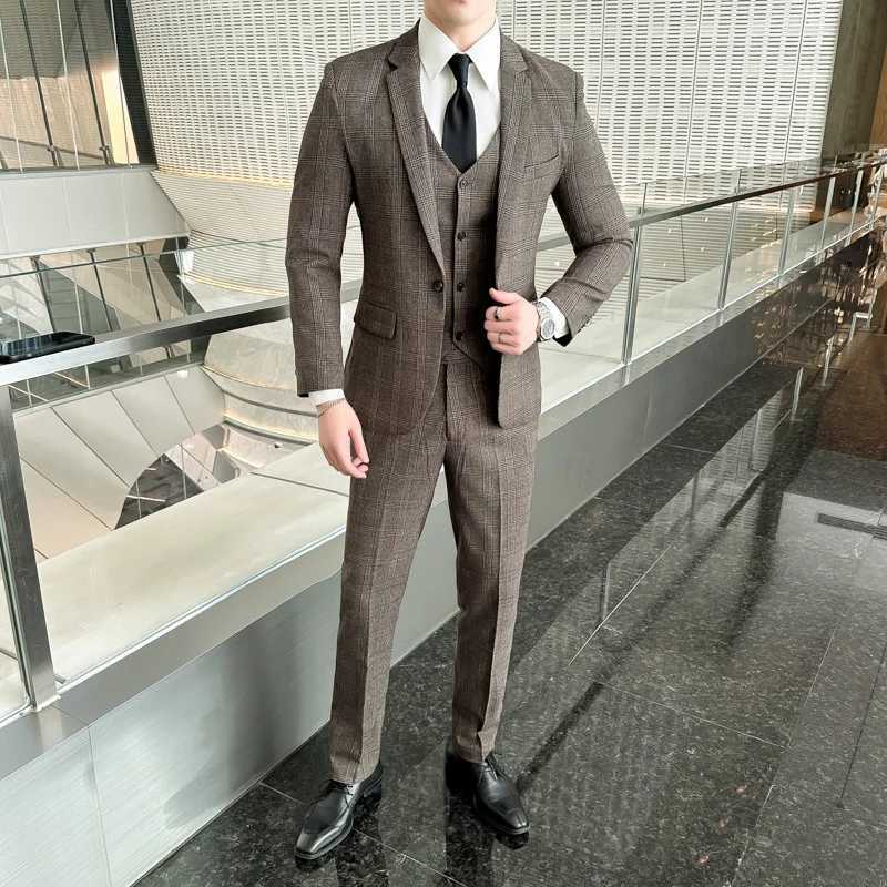 Quality Threepiece Suit Vest Trousers Set for Men Korean Fashion Slim Fit Business Casual Wedding Handsome Style W250910