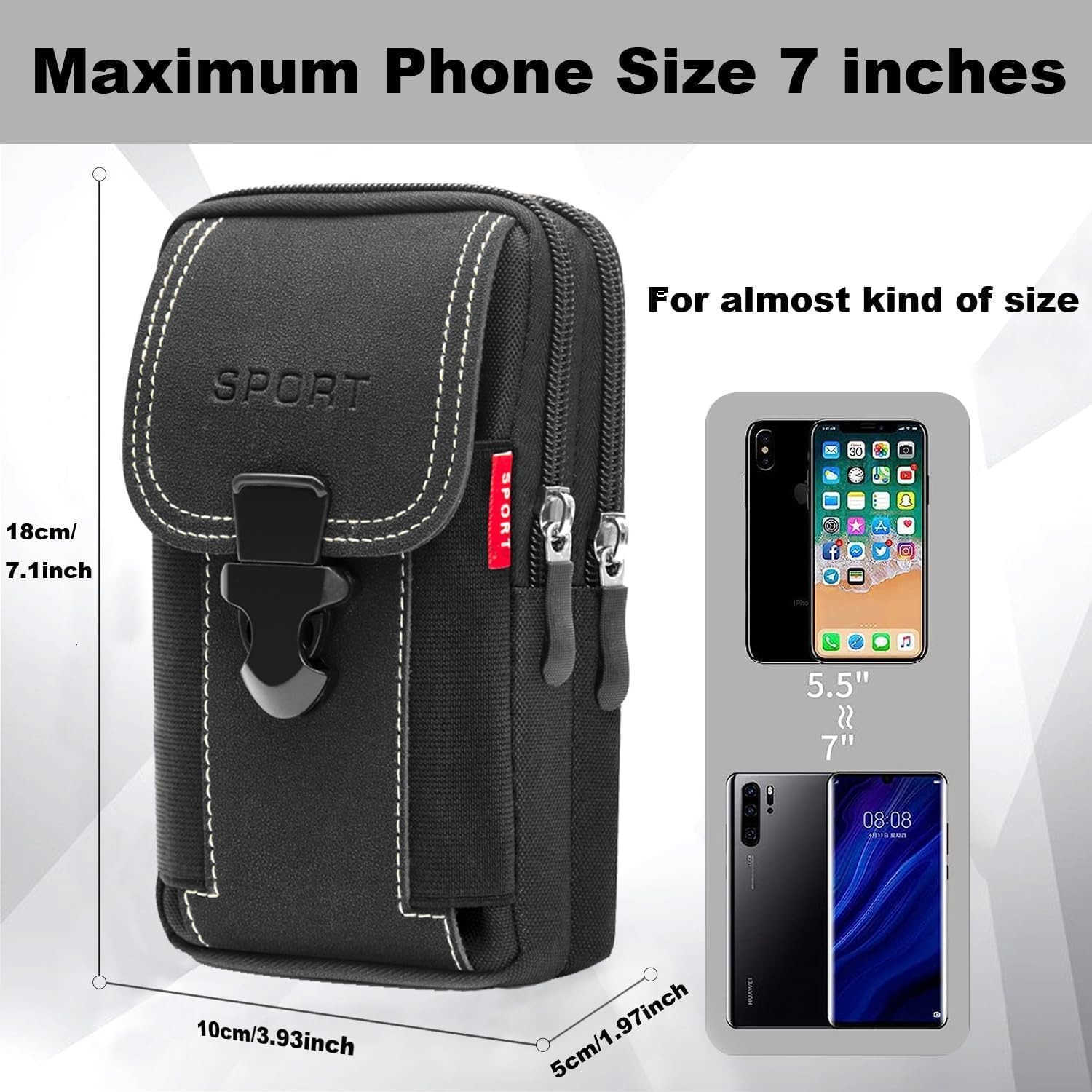 Phone Holster Pouce with Dual Case Bag for iPhone 16 15 14 13 12 11 Plus pro max Cell Phone Holder for Men Belt Tactical Holster Pouch Black Z250910