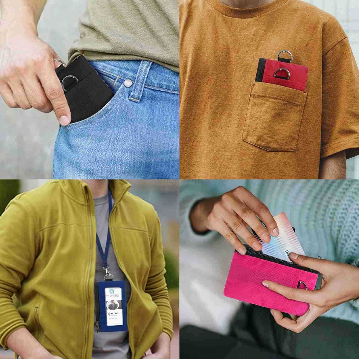 RFID Blocking Wallet Minimalist Wallet for Men Small Wallet for Women with Lanyard Keychain ID Holder Zipper for Cards Coins Travel Waterresistant Pin