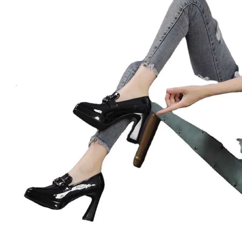 Square Toe High Heels Pumps for Women Spring Elegant Ankle Strap Wedding Shoes Woman Metal Solid Color Thick Heeled Shoes W250910