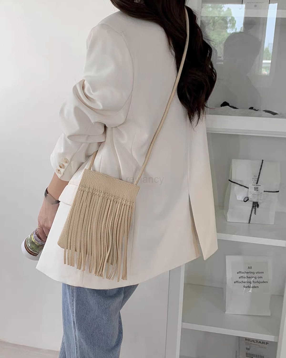 Womens Mini Fringed Crossbody Shoulder Bag Leather Cellphone Bag Tassel Wallet PurseW250909