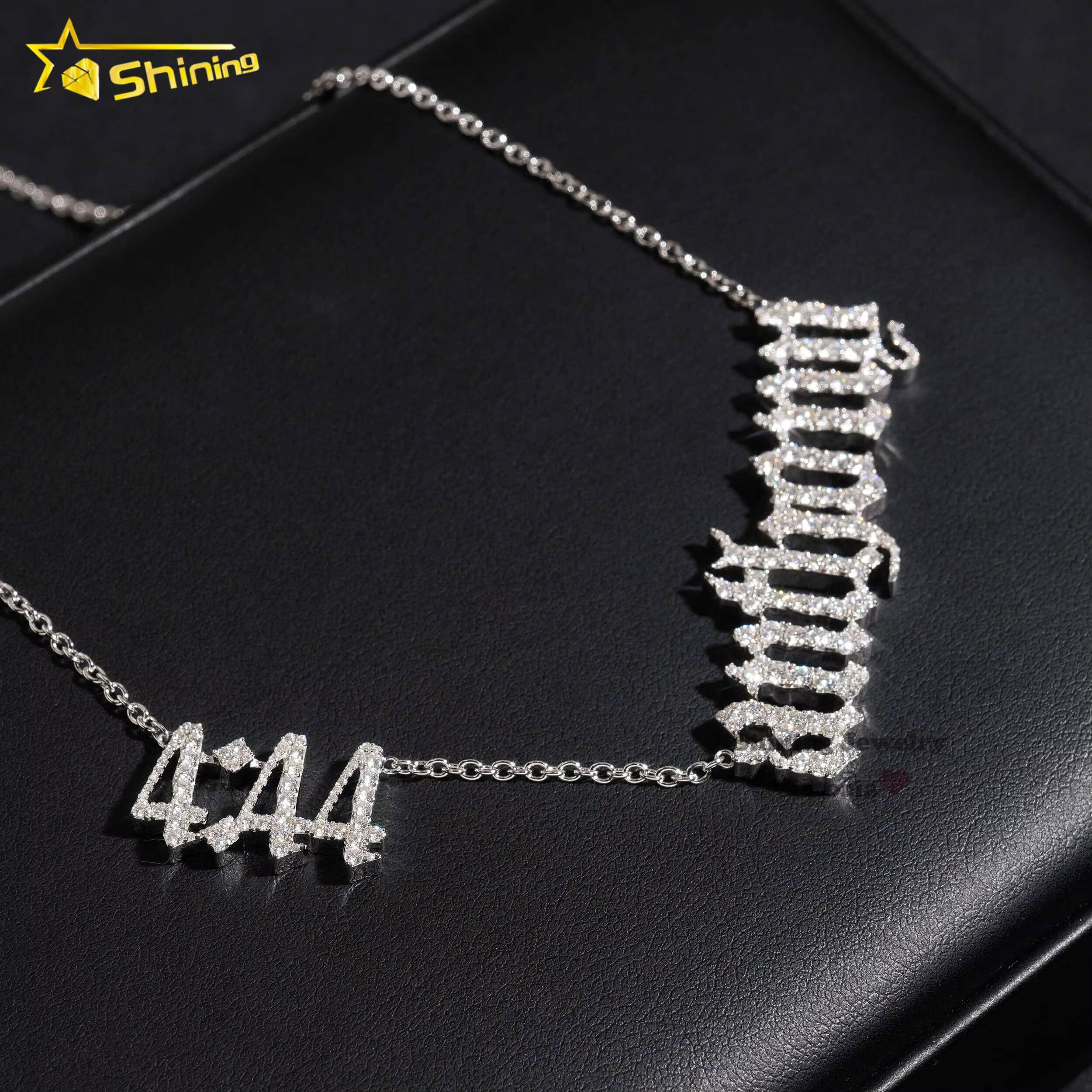 Iced Out Soild Silver 925 Fashion Jewelry Custom Number Name Link Chain Vvs Moissanite Diamond Hip Hop Necklace for Men Women