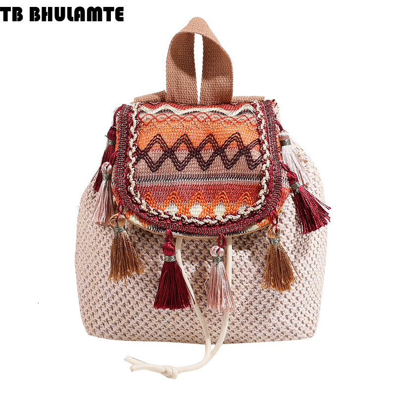 Free Shipping Designer Bag Ethnic Style Cross-border Backpack For Women 2025 New Wholesale Woven Vintage Bag Fashion Luxury Bag Color-block Casual Tra