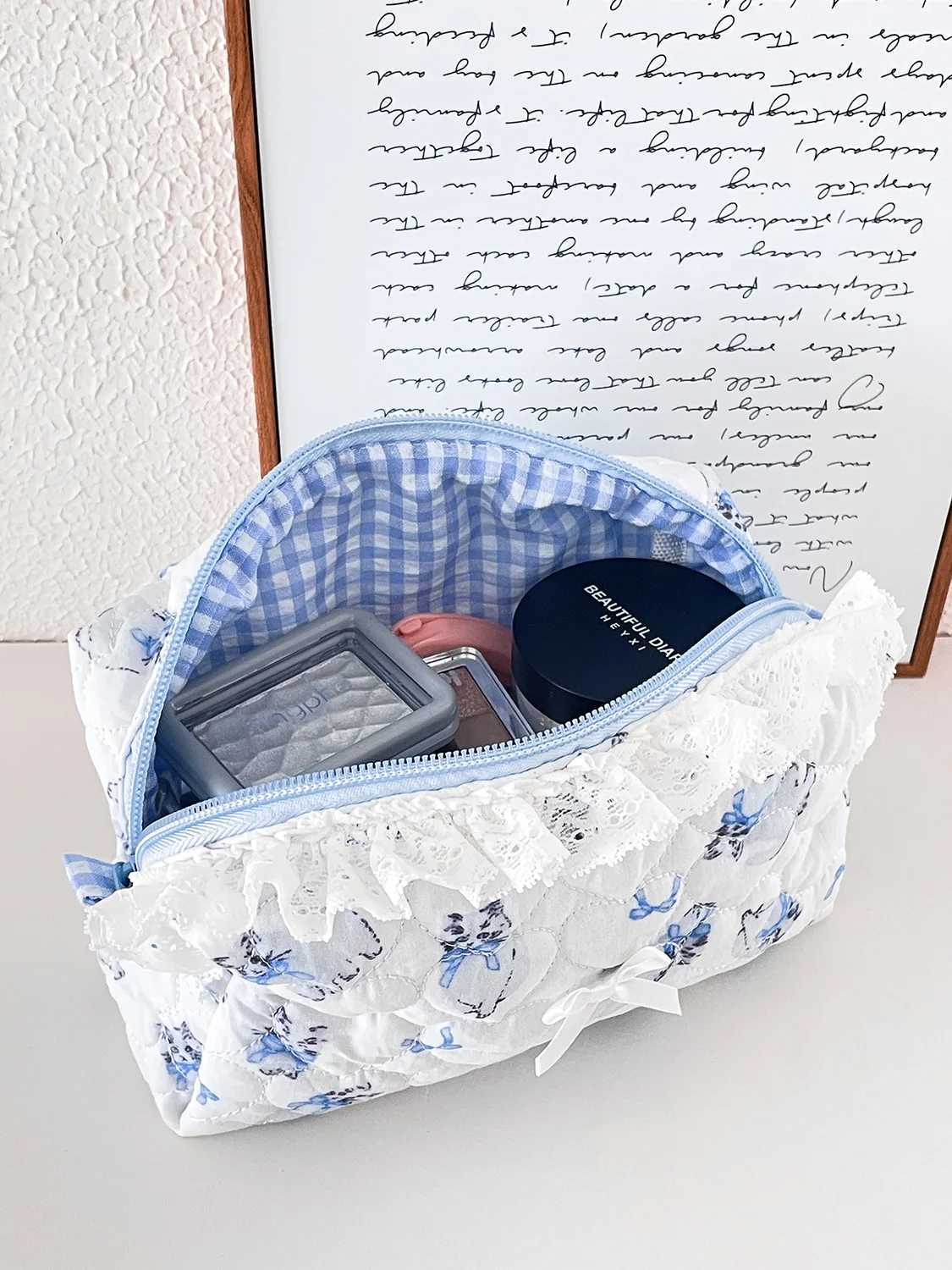 Bow Floral Women Quilted Cotton Cosmetic Bag Sweet Versatile Female Storage Bag Clutch Portable Commuter Ladies Purse HandbagsXJ250910