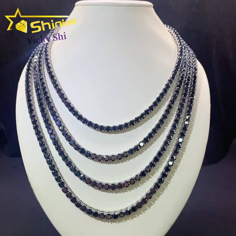 FaMoissaniteory Price Pass Diamond Tester 316L Stainless Steel 5mm Black Moissanite Tennis Chain Bracelet Necklace