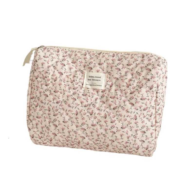 Vintage Corduroy Womens Floral Cosmetic Bag Retro Ladies Travel Storage Bags Handbags Portable Female Makeup Case Clutch PurseXJ250910