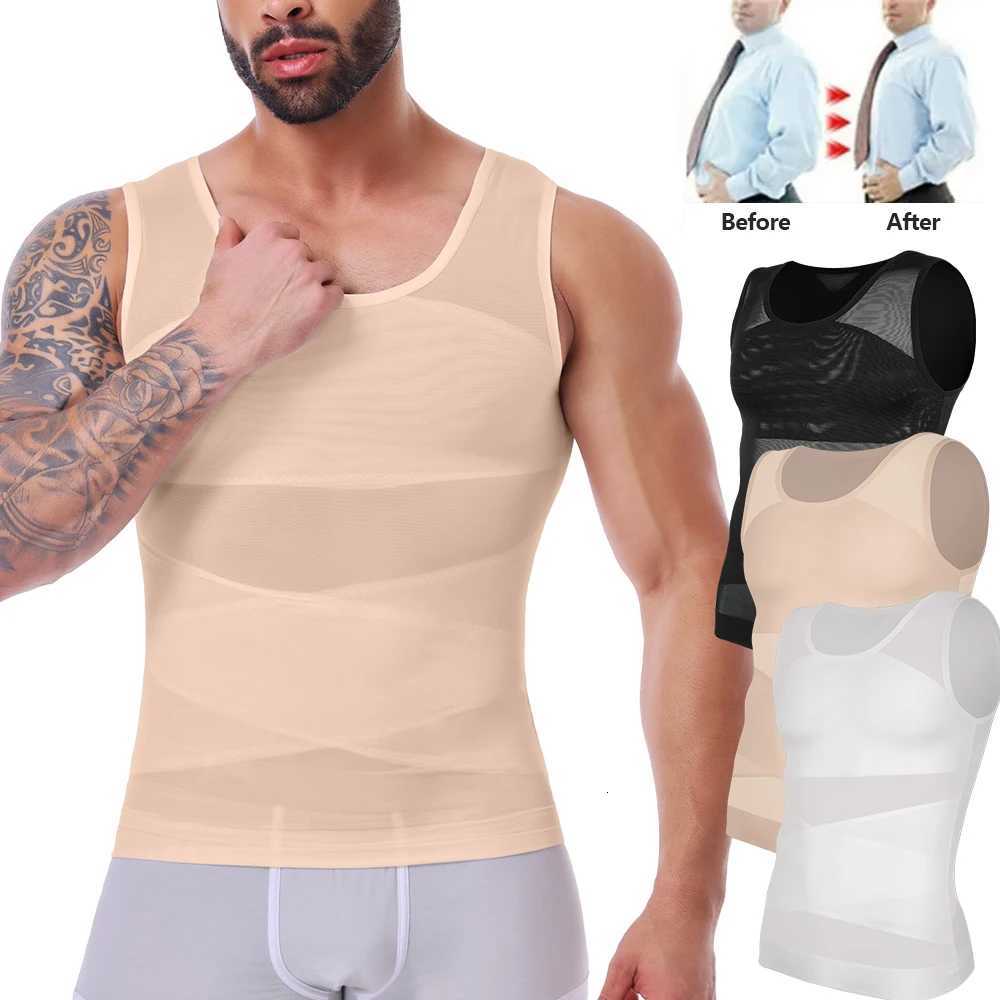 Mens Slim Waist Shaper Vest Abdomen Cross Sleeveless Top Black M3XL Nylon Breathable Sportswear Fitness Cross Ergonomic Nude W250910