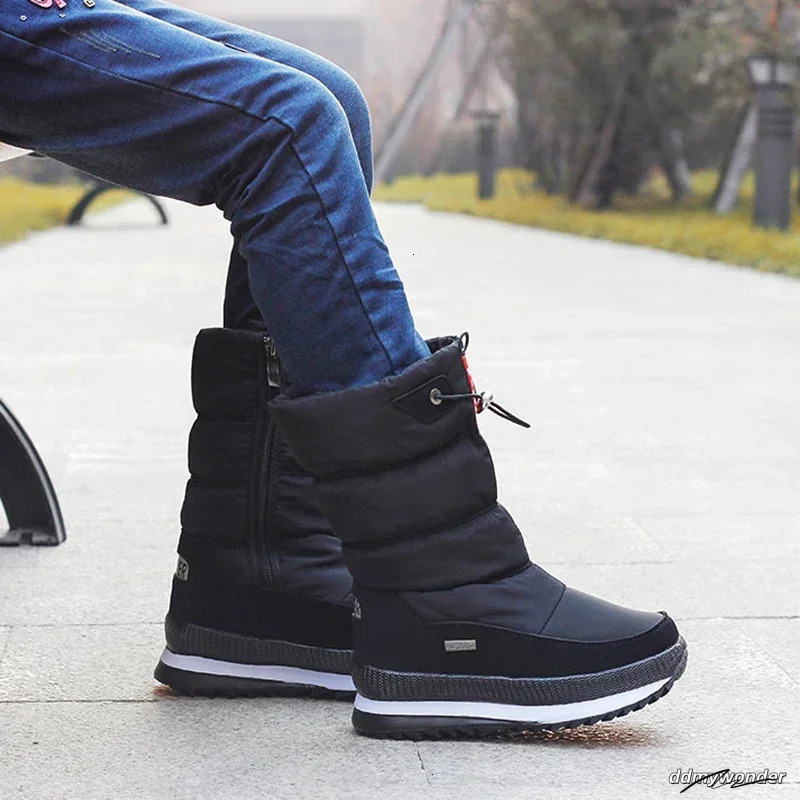 White Women Winter Shoes Warm Plush Mid-Calf Waterproof Rubber Non-Slip Platform Snow Boots Female Plus Size 42