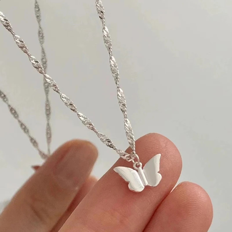 925 Sterling Silver Butterfly Necklace Simple Style Charm Animal Shape Pendant Choker Birthday Party Gift Womens Fine Jewelry250910