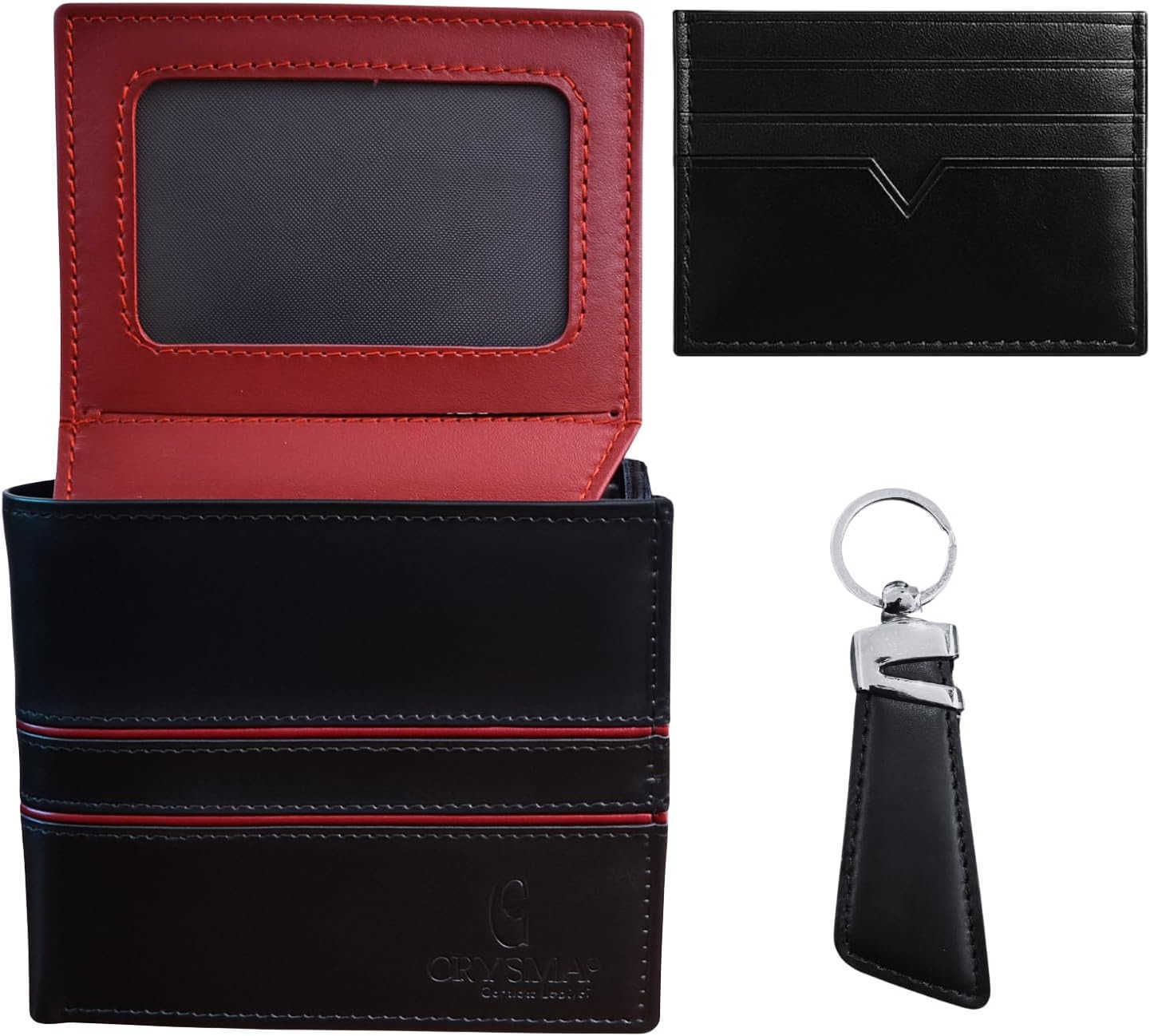 Mens Leather Wallet Gift Set Genuine Leather Bifold Wallet with 19 Card Slots Slim Card Holder Keychain Gift Box Included Ideal Gift for Husband Fathe