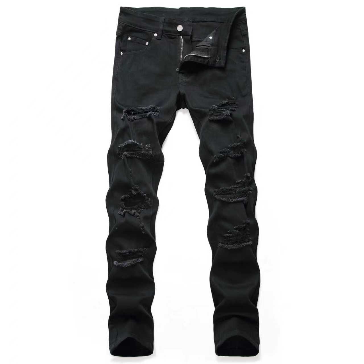 Men's Jeans 2025 New Men's Slim - Fit Ripped Straight - Leg Jeans, Black Casual Fashion Denim Pants-DH528