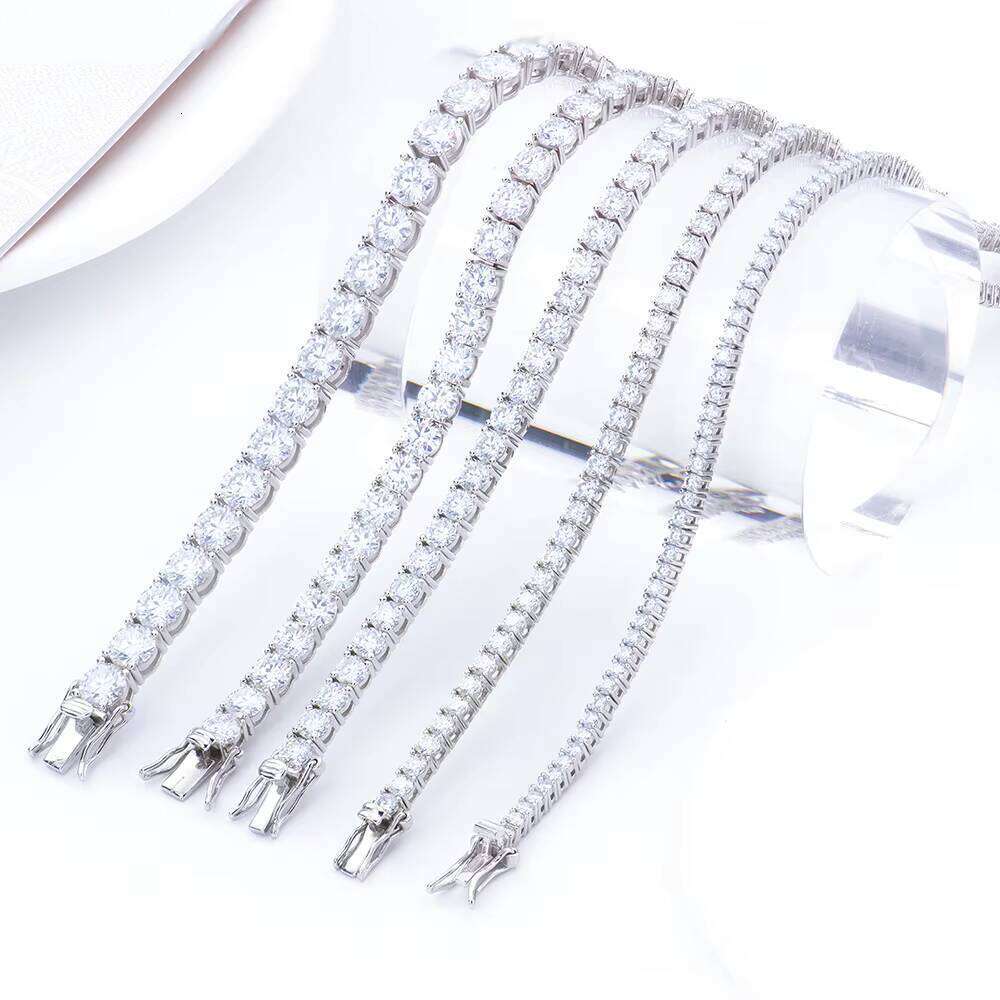 Worldwide Shipping White Gold Sterling Sier Round Brilliant 2-6mm Moissanite Tennis Bracelet Engagement for Man Women