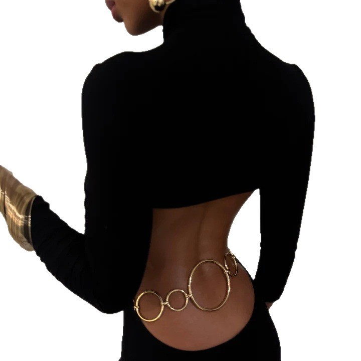 B94New fashion knitted hip skirt slim backless sexy hot girl European and American dress