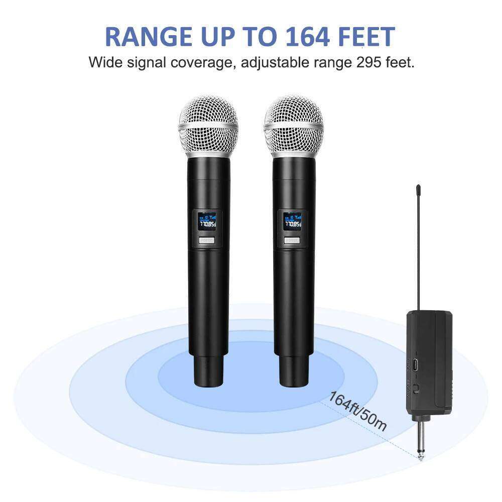 Fourfold Microphone Dual Wireless Handheld Dynamic Mic System With Rechargeable Receiver Battery For Karaoke