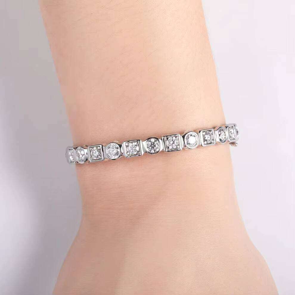Dia Tennis Sterling Sliver Round Cut Moissanite Classic Bracelet For Women & Men Jewelry