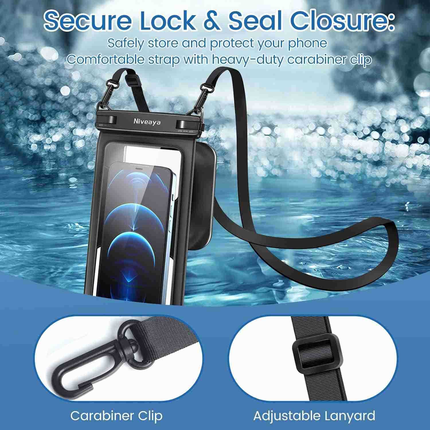 2 Pack IPX8 Waterproof Phone Pouch Large Space Cell Phone Pouch Floating Water Proof Phone Case with Lanyard Phone Dry Bag Beach Cruise Ship Essential