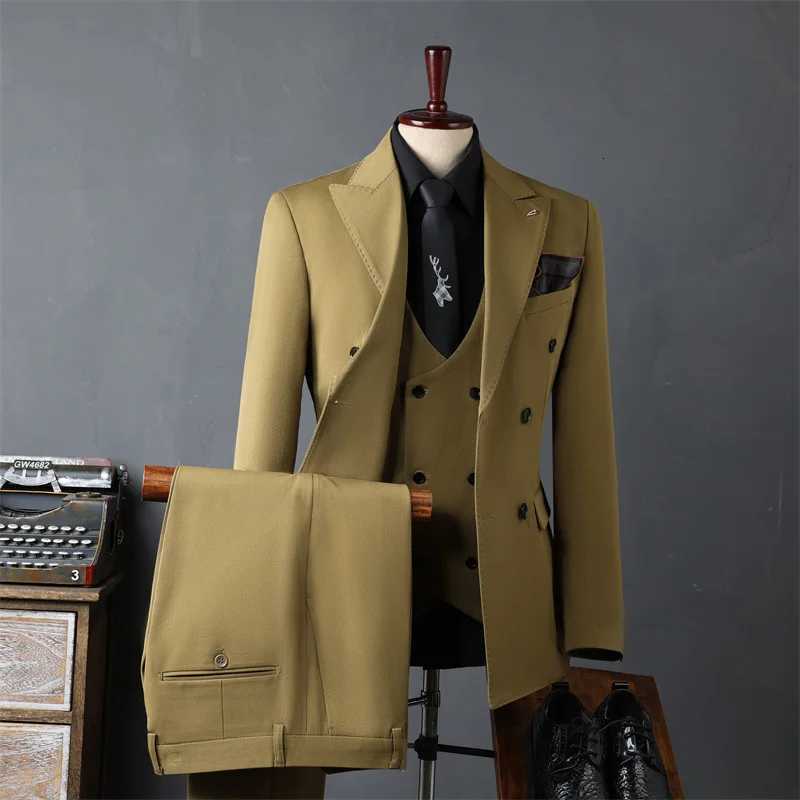 High Quality Mens Suit Slim Fit Formal Business Office Set Wedding Party Fashion Mens Suits 3 PiecesjacketVestPants W250910