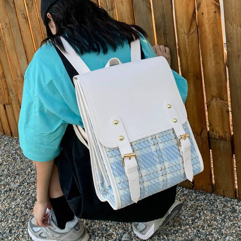 Preppy style Student schoolbag wool women backpack big capacity Brand design female shoulder ladies bagpack Travel bag black high-quality