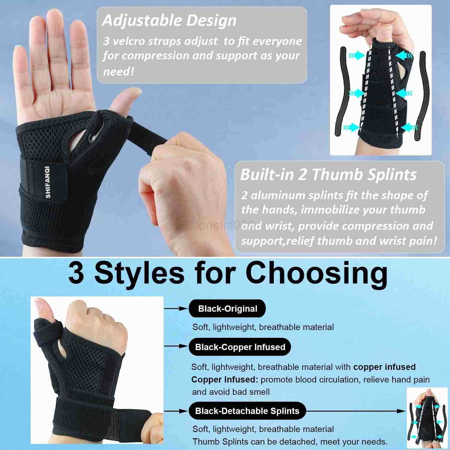 Thumb Splint for Left Right HandThumb Spica Support Brace Wrist Stabilizer for Pain Carpal Tunnel Sprains Arthritis Tendonitis Tenosynovitis with Adju