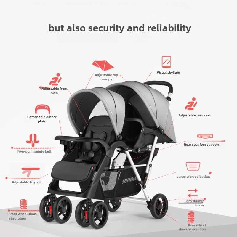 Lightweight Twin Baby Stroller The Baby Stroller Can Sit or Lie Down Collapsible Front and Rear Seat Twin Stroller W250910
