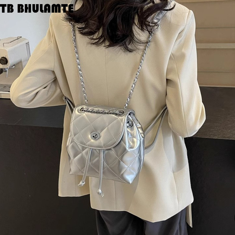Free Shipping Designer Bag Chain Quilted Backpack Simple Women High-end 2025 New Summer Luxury Bag Korean Style PU Small Backpack For Going Out