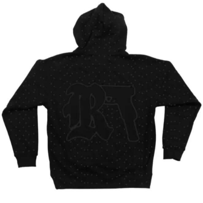 2025 European and American Men's Clothing Printed Dark Rhinestone Black Series Youth Casual Trendy Long Sleeve Hooded Sweatshirt