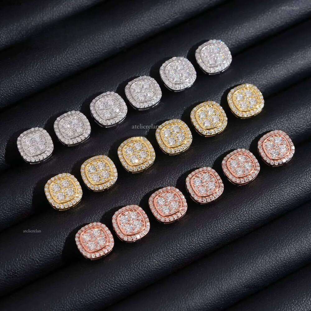 Fast Shipping 10mm Mens Earring Gold Plated Sterling Sier Iced Out VVS Dia Moissanite Screw Back Stud Earrings