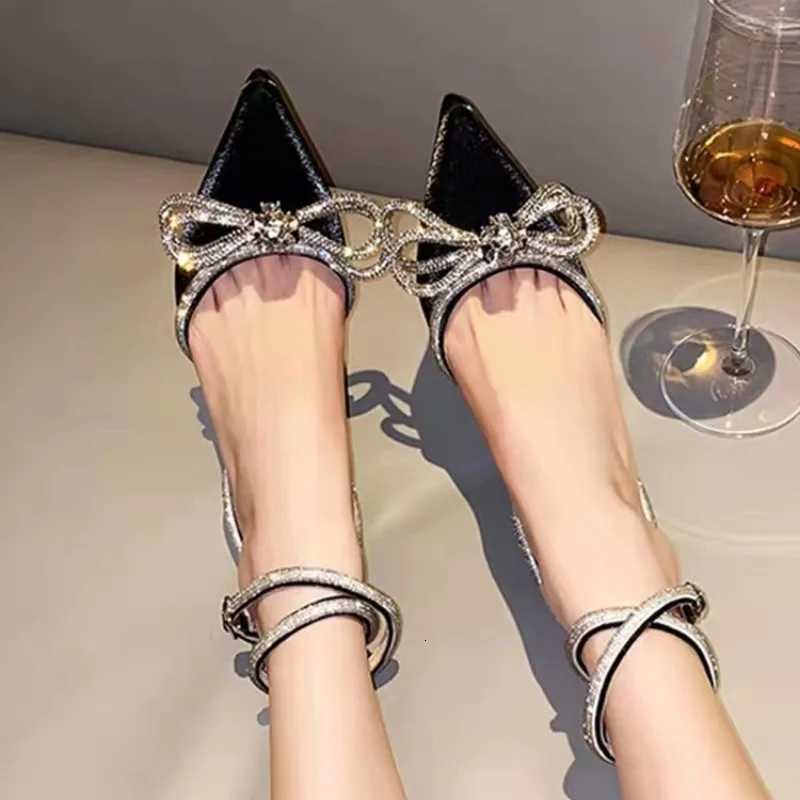 New Fashion Glitter Rhinestones Women Pumps Crystal Bowknot Silk Pointed Toe Buckle Strap Thin High Heels Party Prom Shoes W250910