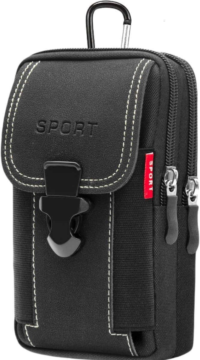 Phone Holster Pouce with Dual Case Bag for iPhone 16 15 14 13 12 11 Plus pro max Cell Phone Holder for Men Belt Tactical Holster Pouch Black Z250910