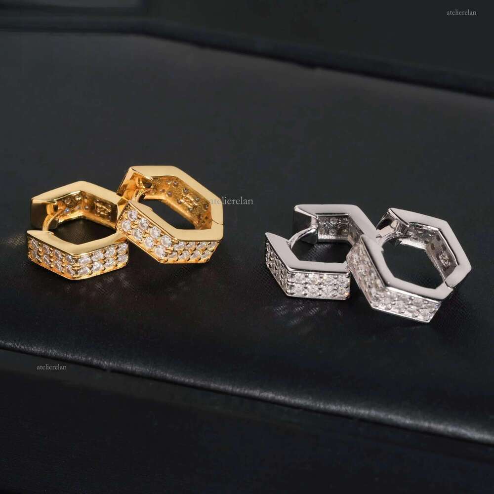 Unique Design Pentagram square Earring Stud Pave Moissanite in Sterling Sier Men Jewelry