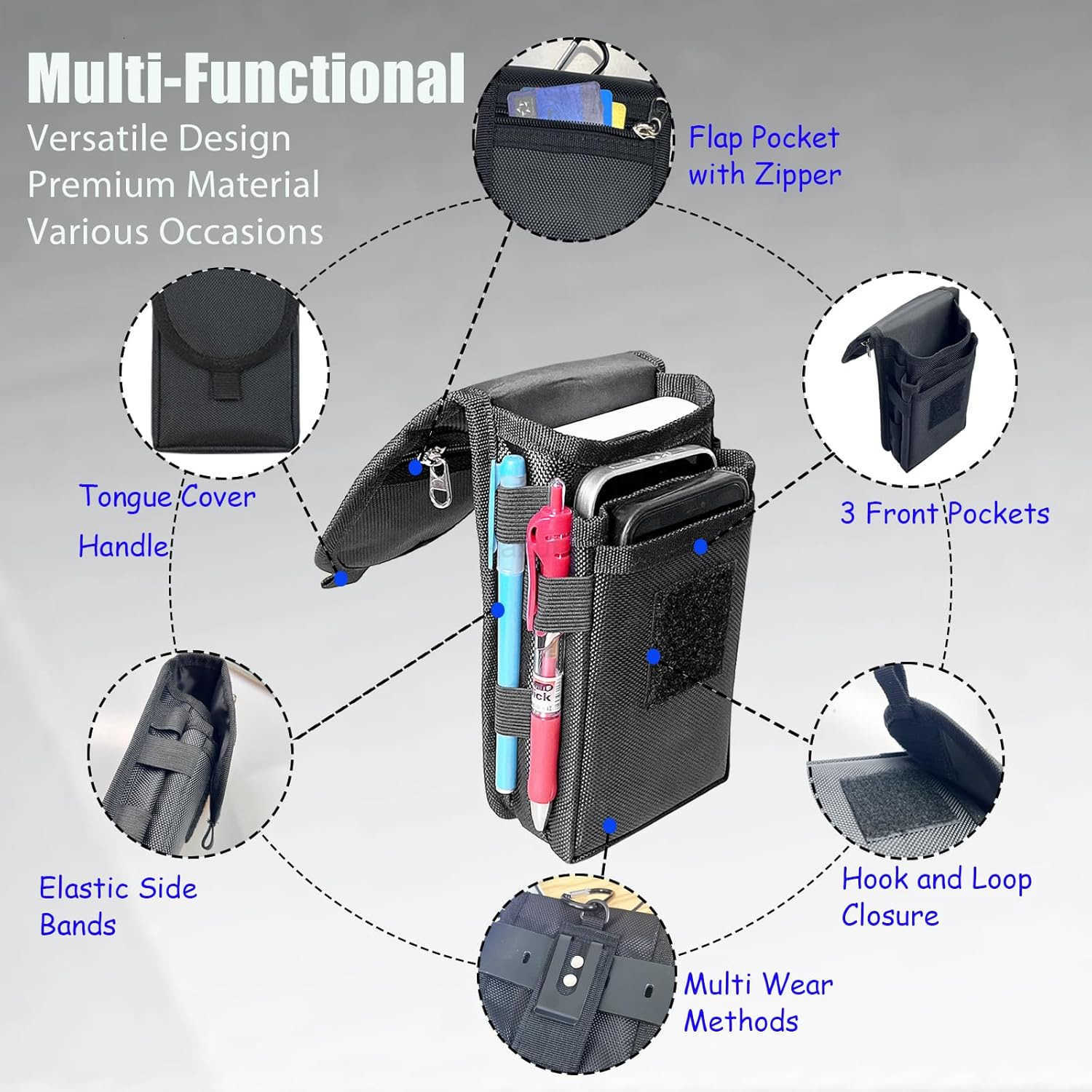 Belt Phone Pouch for MenDual Phone Holster with Belt ClipTactical Waist Cellphone HolderMultiFunction Large Compatibility Smartphone Case for Daily Us