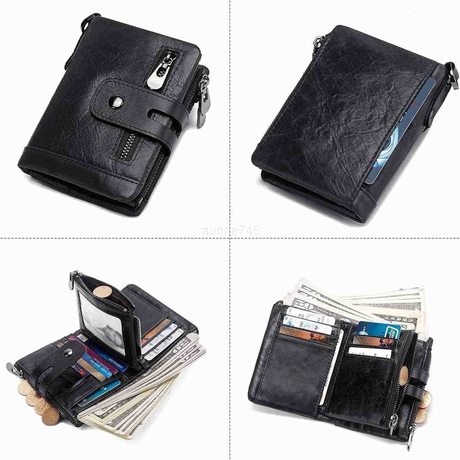 Mens Wallet with Chain RFID Blocking Genuine Leather Bifold Purse for Men with ID Window and Zip Coin PocketZ250910