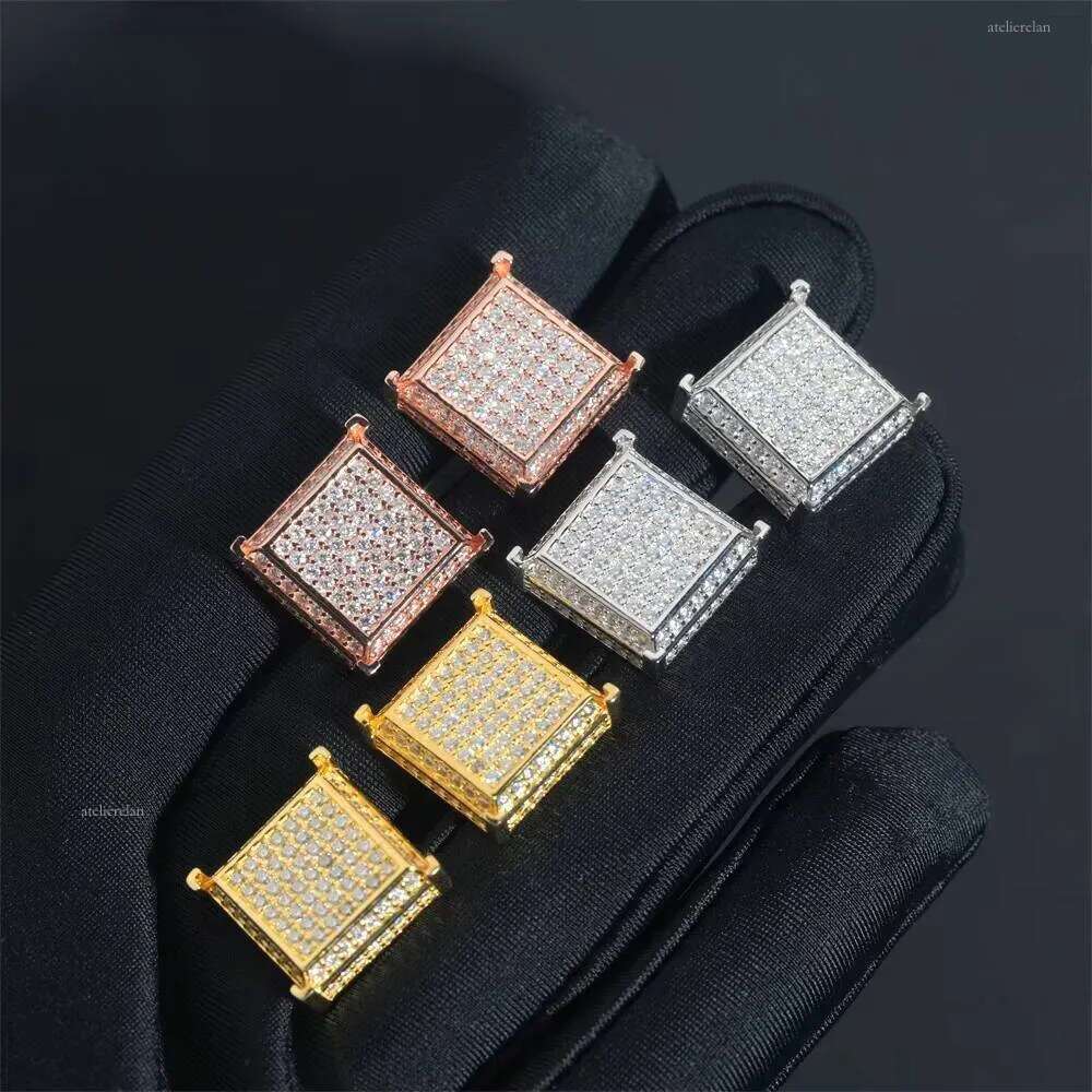 Big Square Shape Full Iced Out Hip Hop GRA Certertificate Sterling Sier Men Moissanite Earrings