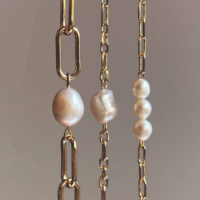 Unique Design Pearl Stainless Steel gold Chain Multiple Pearls Light High-End Feel Jewelry Bracelet