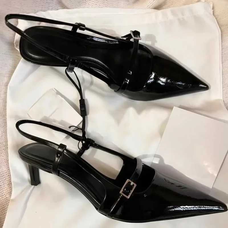 Black High Heel Women 2024 Summer Woman Pumps Pointed Leather Sexy Slingbacks Shallow Mouth Single Shoes For Sandals W250910