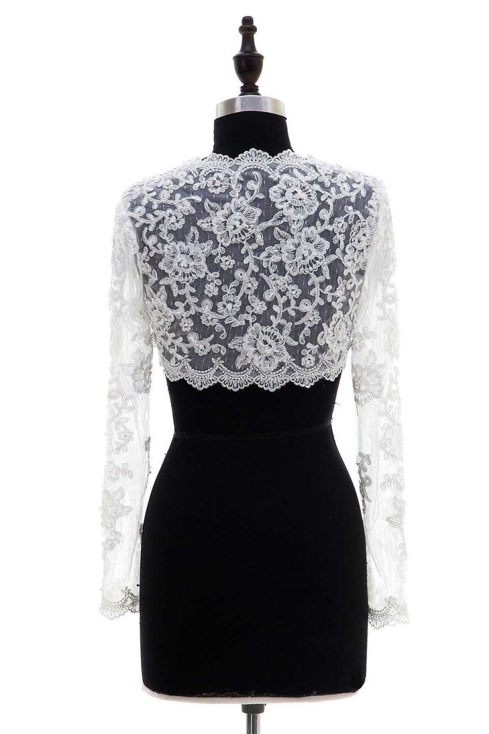 New Arrive White Ivory Bridal Bolero Lace Appliques Wedding Accessories Bridal Wraps Jackets Front Open Long Sleeve Customized