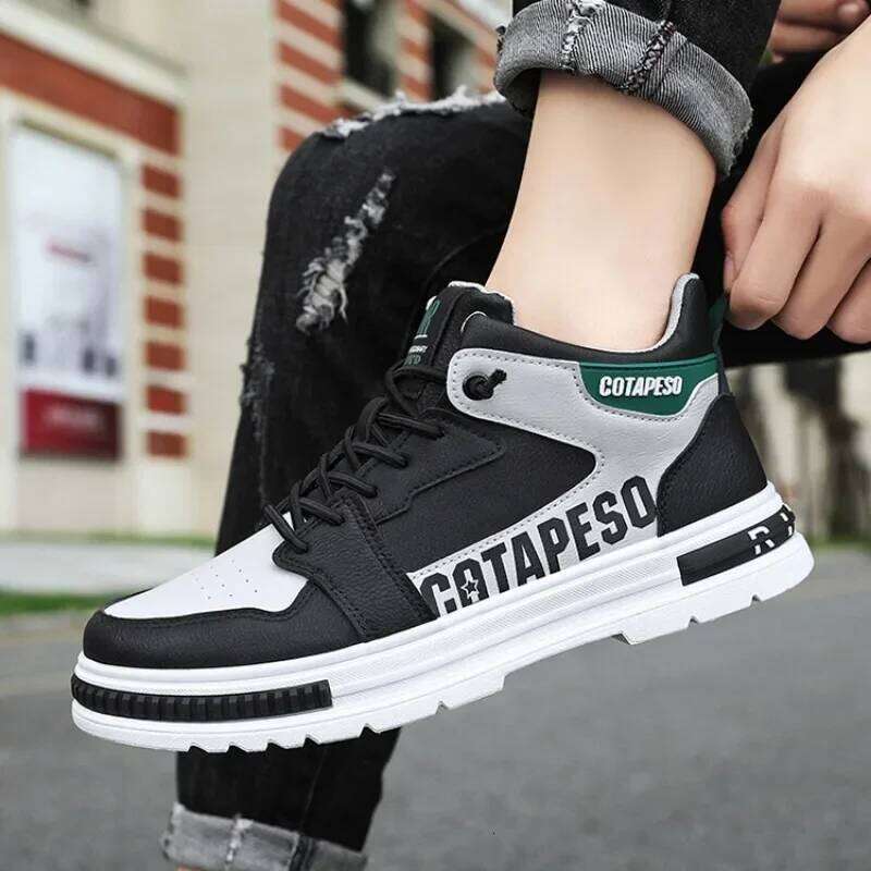 Fashion Men Walking Shoes Men High Top Boots Trend Skateboard Shoes PU Leather Casual Shoes Spring Brea thable Co mforts Platform