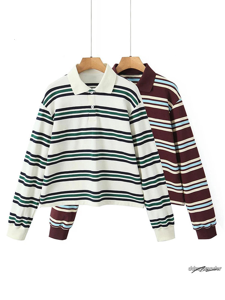 Striped Polo Shirt Womens: Long Sleeve Casual Top For Women, Relaxed Fit, Stylish Spring Design, Everyday Comfort ddmywonder ddmywonder ddmywonder