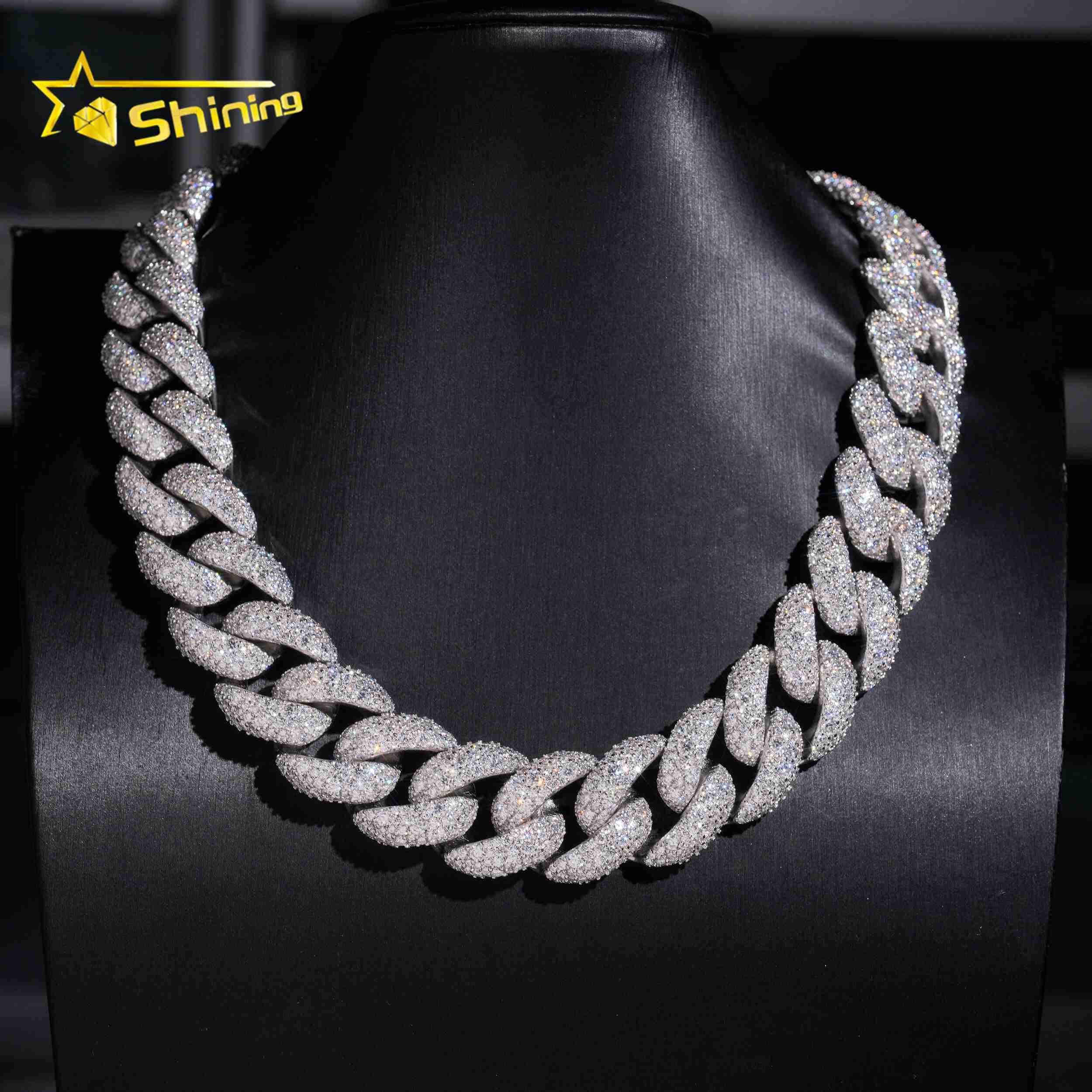 Luxury Big Size 23mm Width Iced Out Cuban Link Moissanite Hip Hop Jewelry Custom Men 925 Silver Moissanite Cuban Link Chain